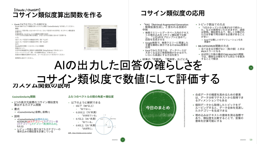 図：AI解析士の概要。コサイン類似度で数値化、評価をおこなう。